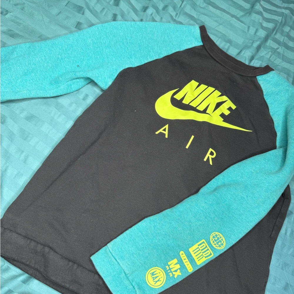 Nike Air Black and Teal Shirt with Yellow Logo